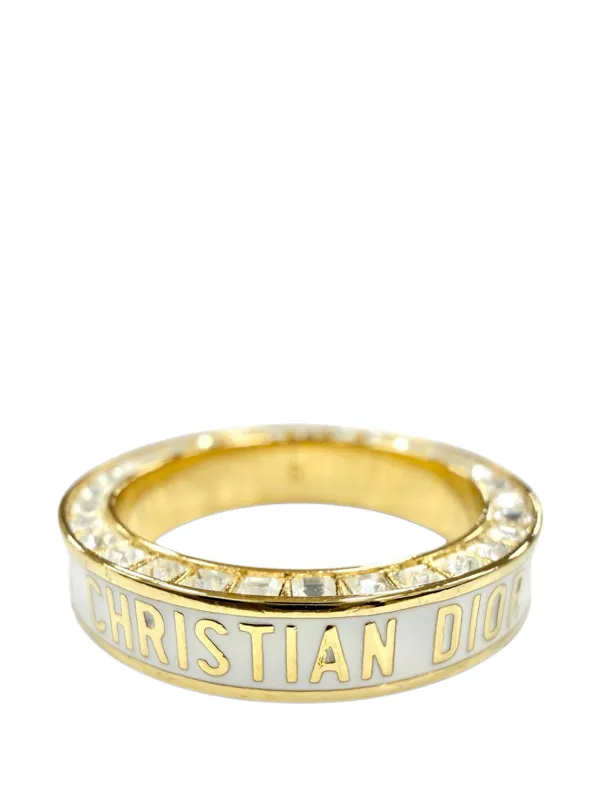 Dior Pre-owned 2000-2026 Gold Plated Strass and Lacquer Night Code Band Ring Costume Ring