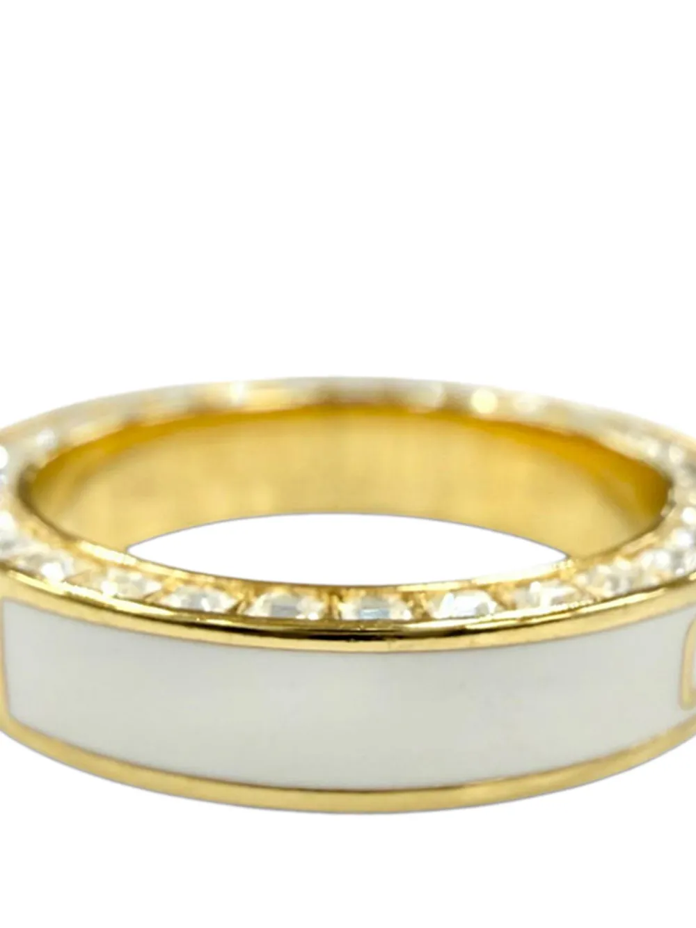 Dior Pre-owned 2000-2026 Gold Plated Strass and Lacquer Night Code Band Ring Costume Ring, view 5