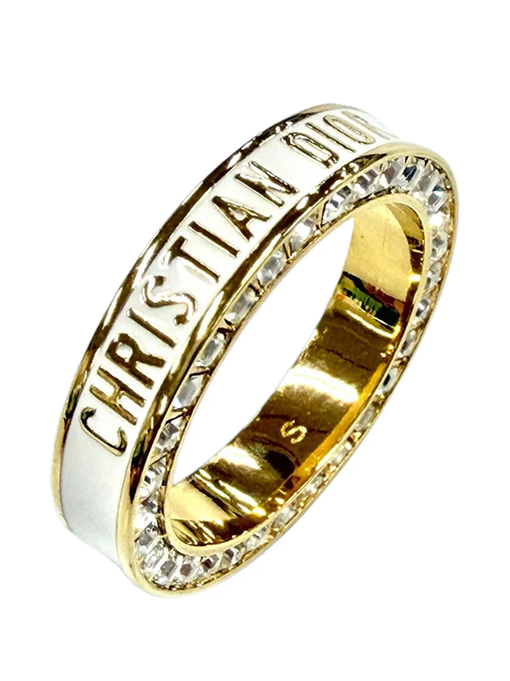 Dior Pre-owned 2000-2026 Gold Plated Strass and Lacquer Night Code Band Ring Costume Ring, view 3