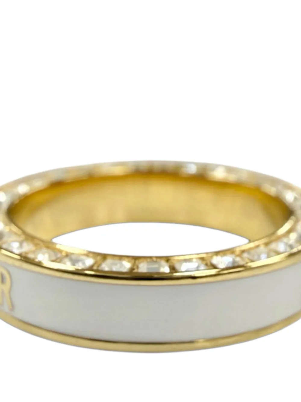 Dior Pre-owned 2000-2026 Gold Plated Strass and Lacquer Night Code Band Ring Costume Ring, view 4