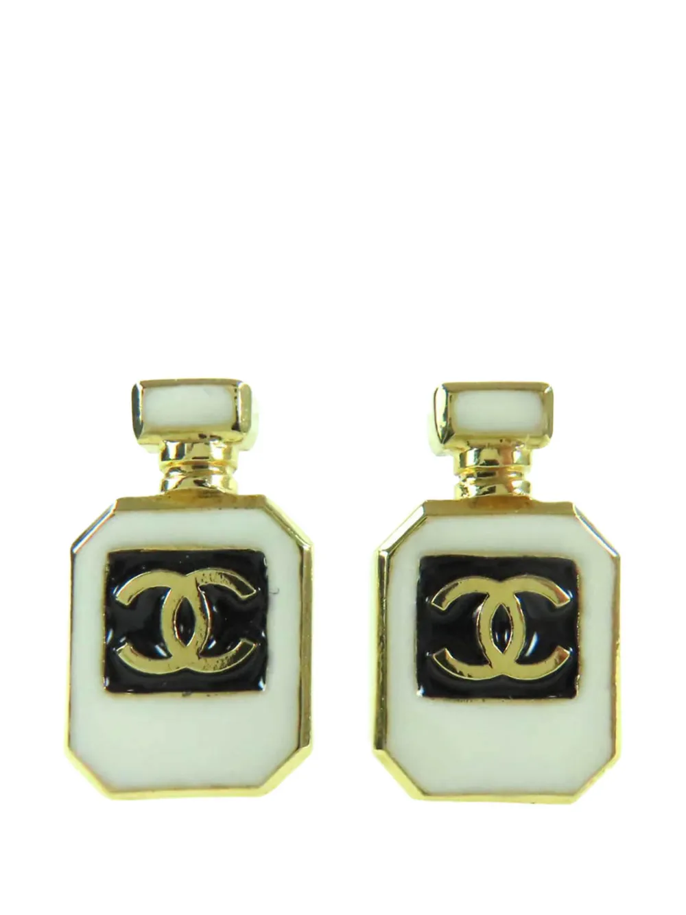 CHANEL Pre-Owned 2025 CC Gold Plated and Enamel Perfume Bottle Push Back Earrings costume earrings - Oro