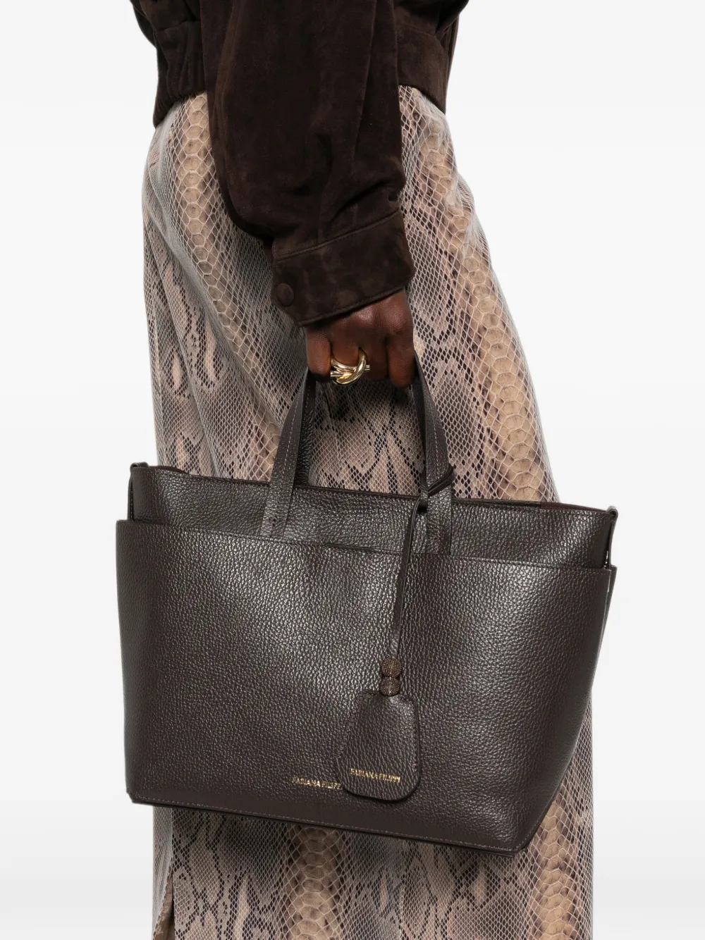 Fabiana Filippi grained leather tote bag Bruin