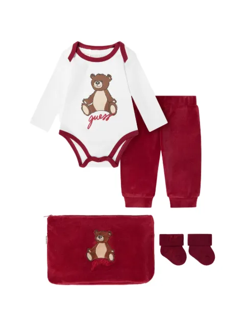 guess kids bear-print velvet-finish tracksuit