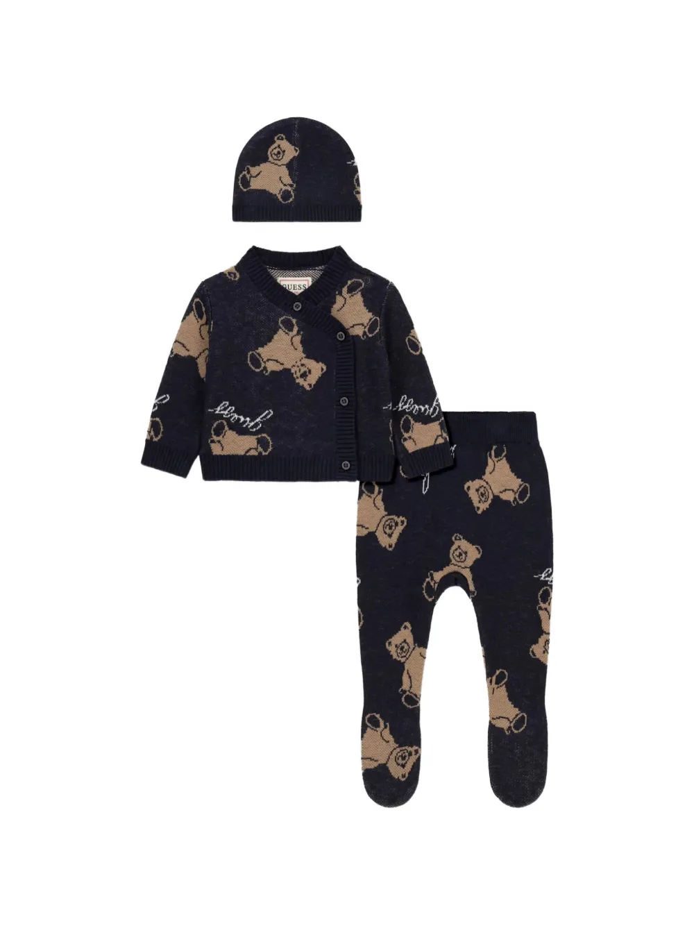 guess kids bear-pattern three-piece set - Blau