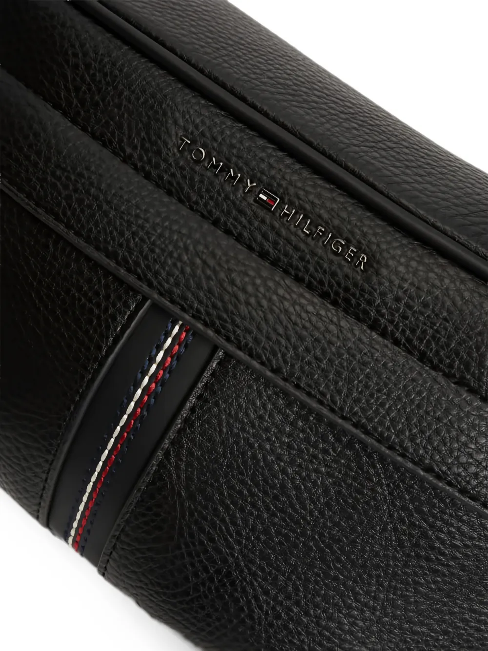 Tommy Hilfiger Heuptas van generfd leer met logo-opschrift Zwart