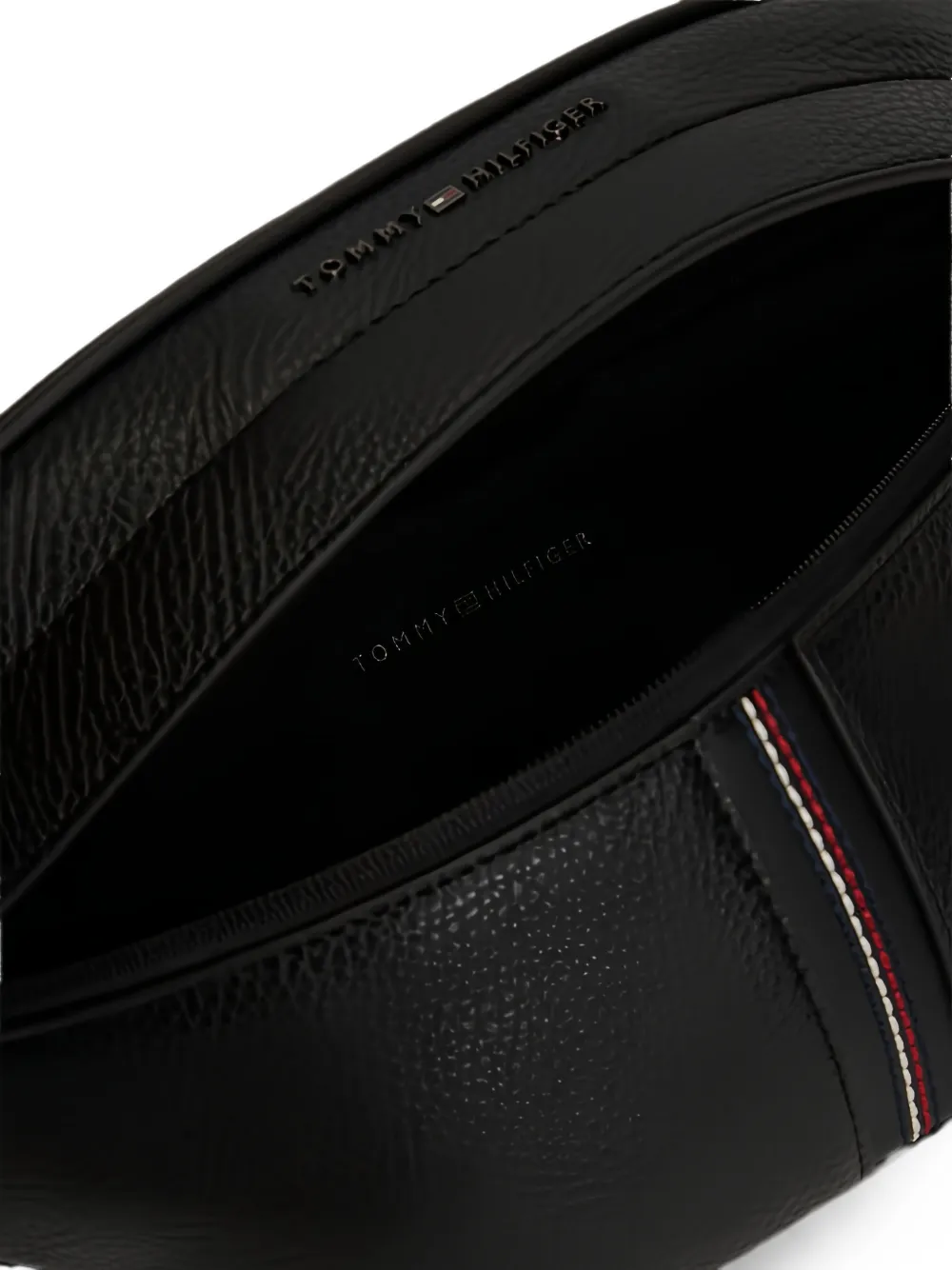 Tommy Hilfiger Heuptas van generfd leer met logo-opschrift Zwart
