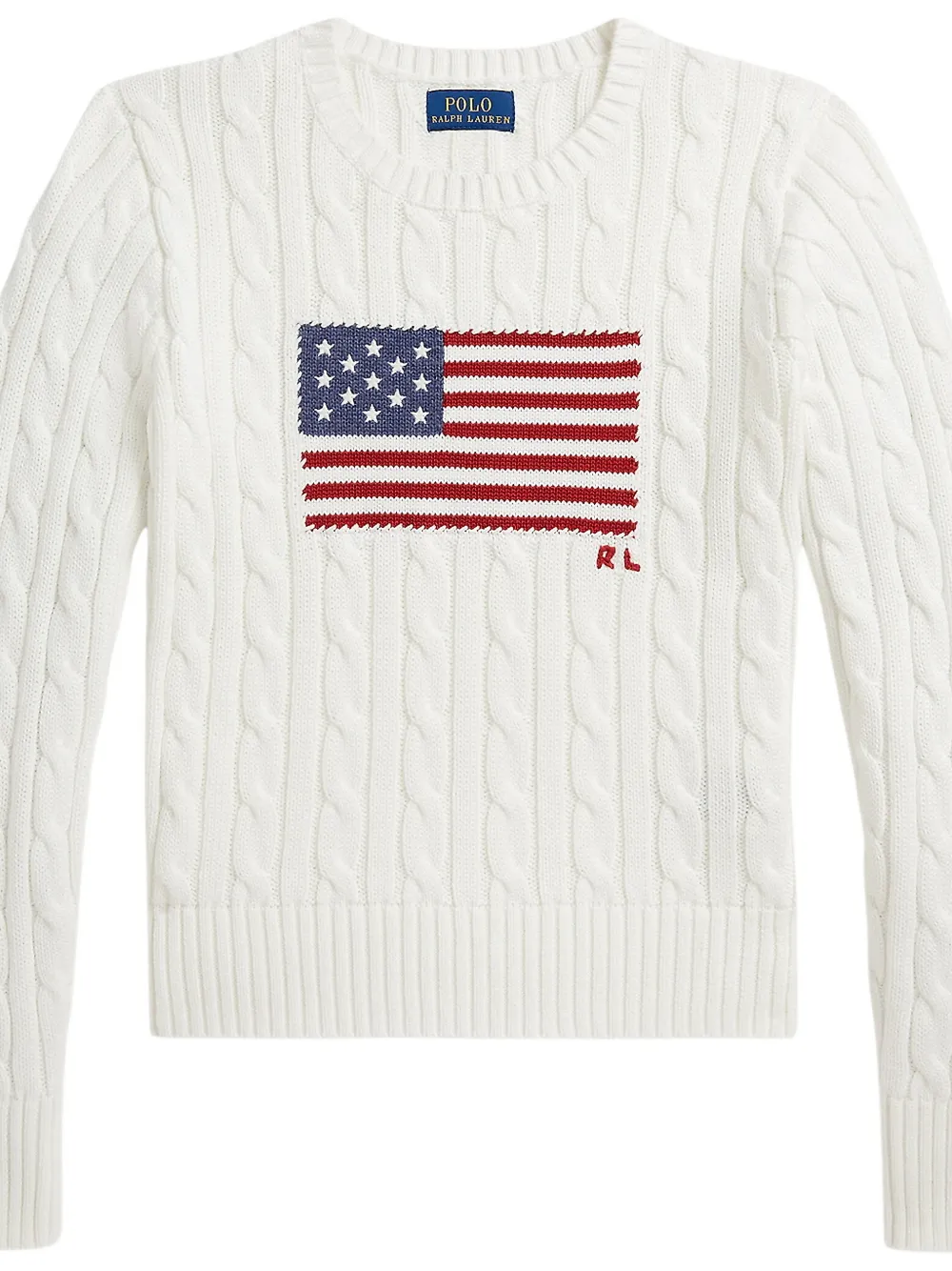 POLO RALPH LAUREN KIDS Kabelgebreide trui met vlag-patroon Wit