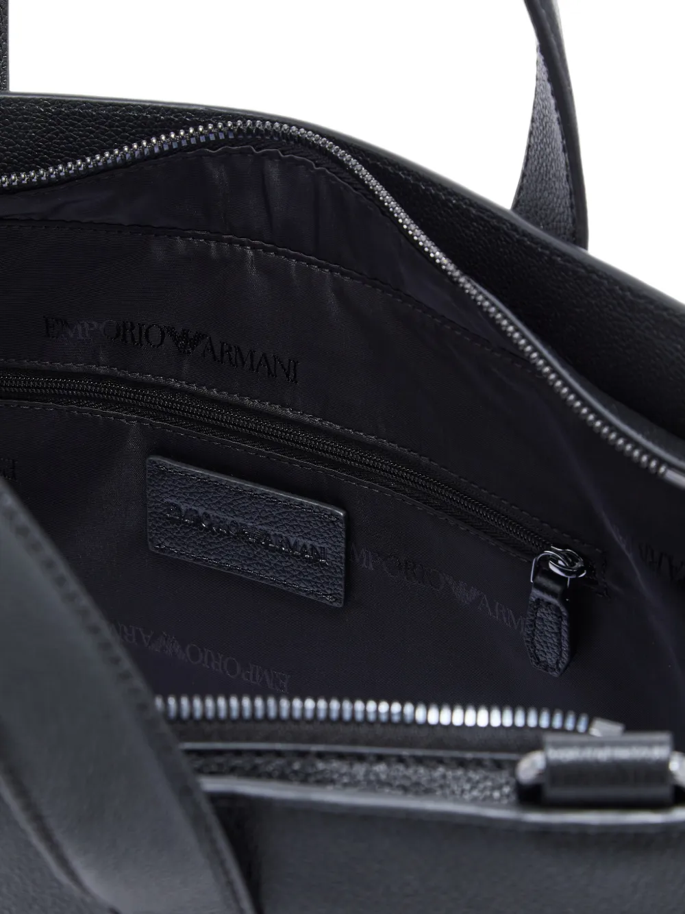 Emporio Armani Leren aktetas met logoplakkaat Zwart