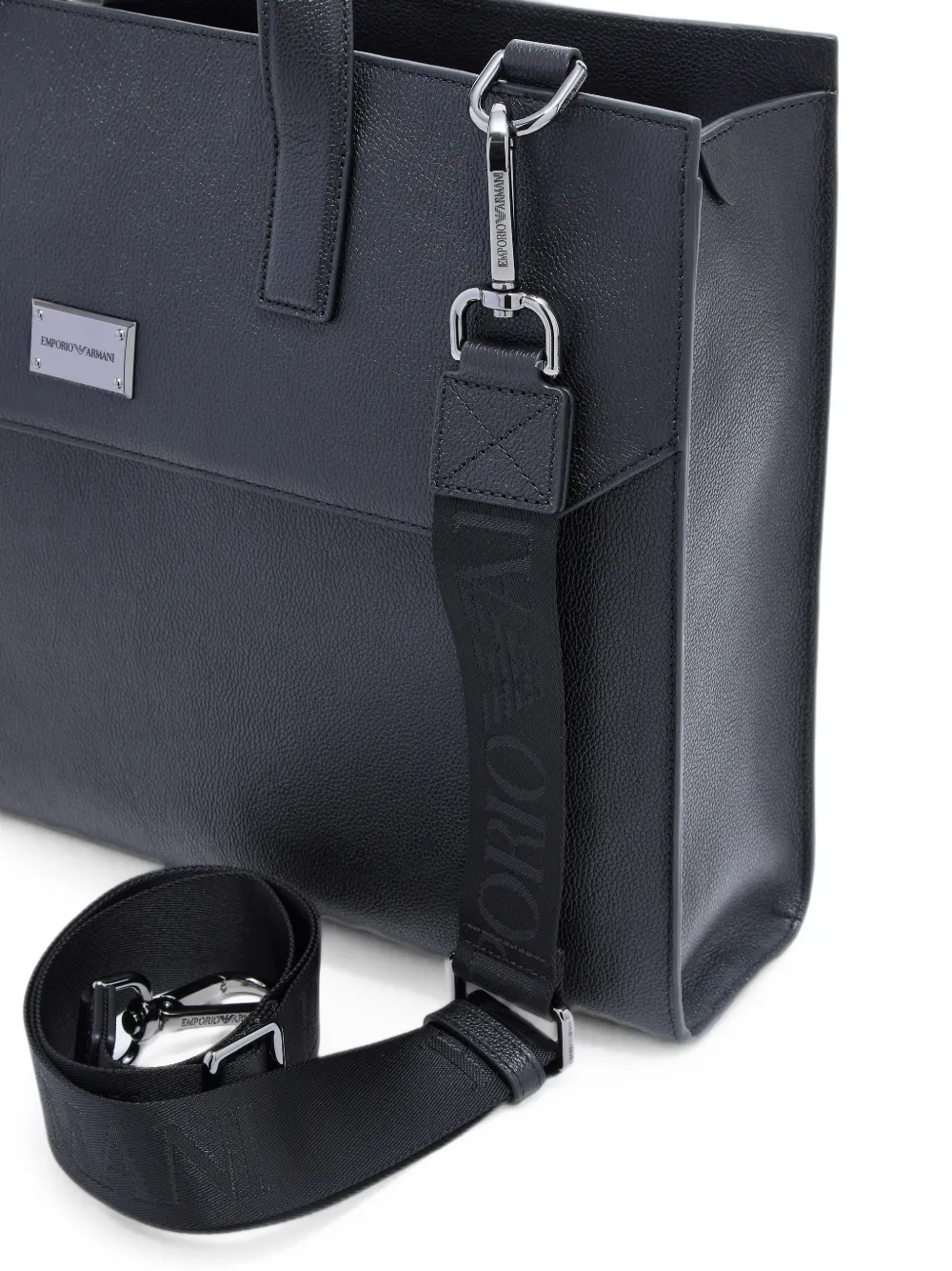 Emporio Armani Leren aktetas met logoplakkaat Zwart