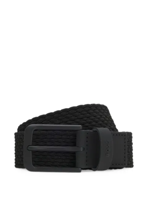 BOSS woven belt with leather trims and logo detail