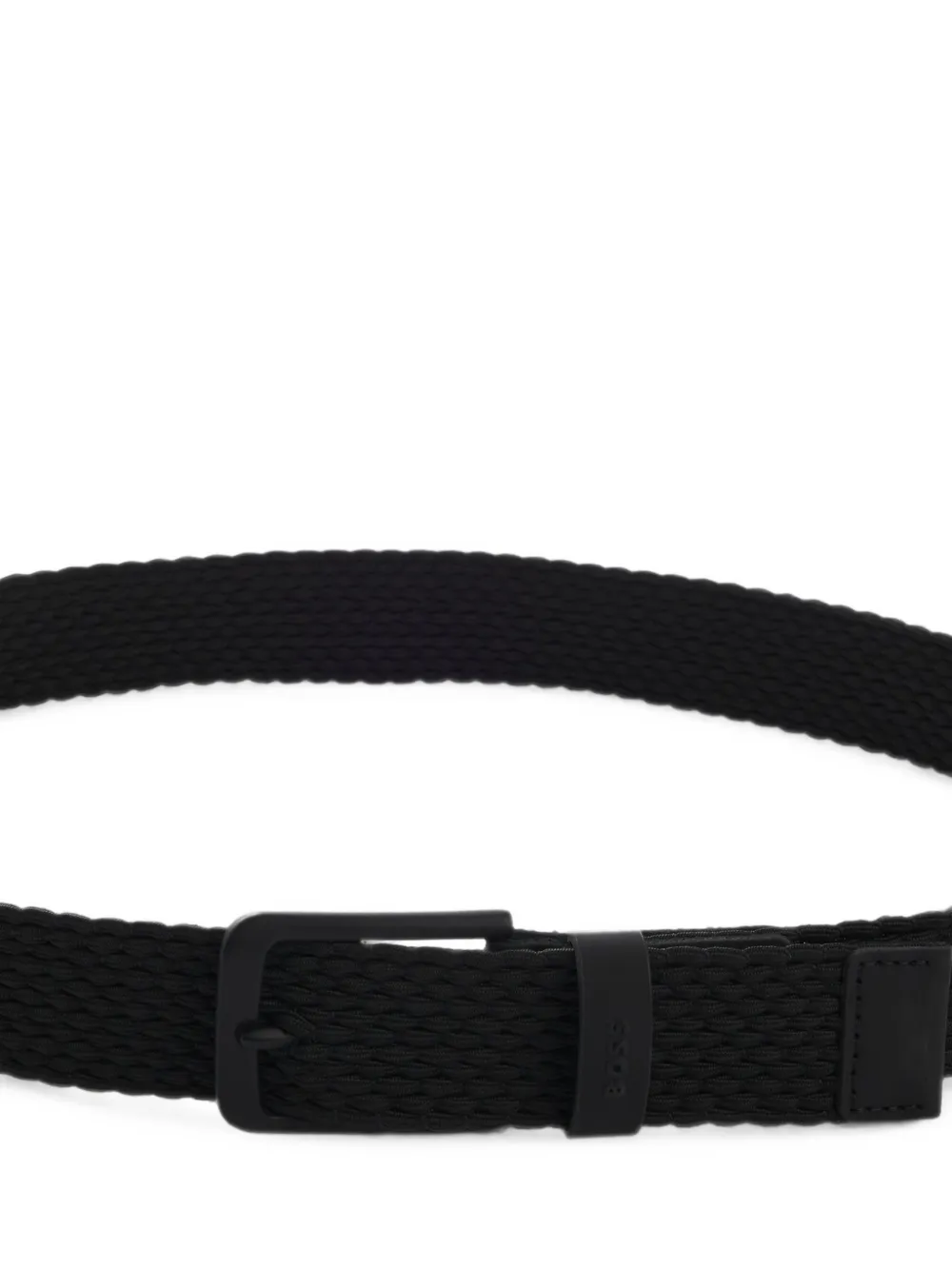 BOSS Geweven riem met leren afwerking en logo-detail Zwart