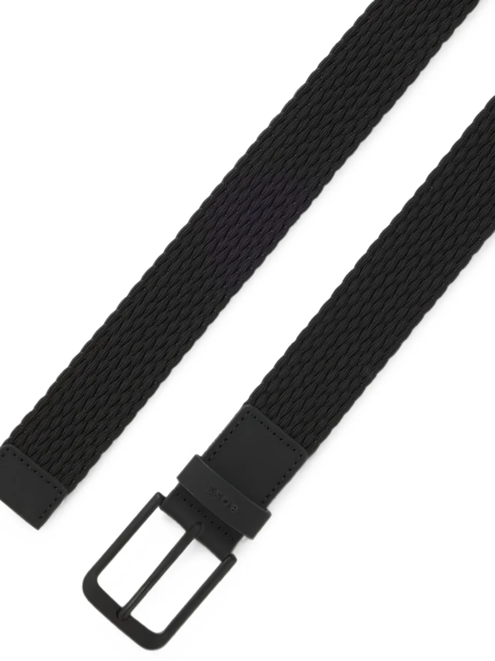 BOSS Geweven riem met leren afwerking en logo-detail Zwart