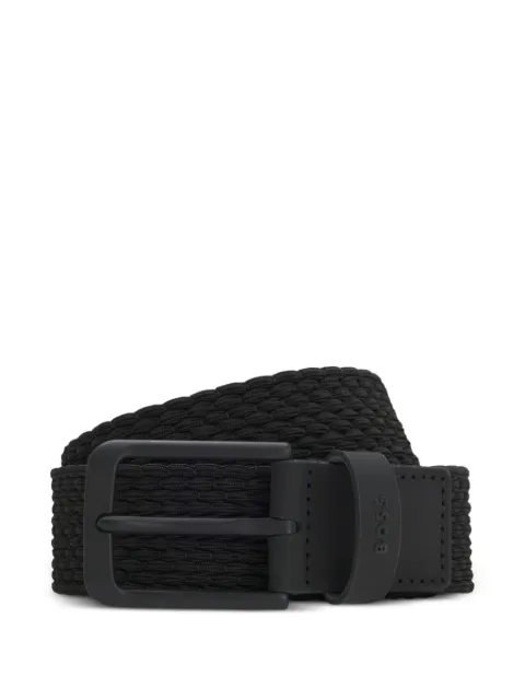 BOSS woven belt with leather trims and logo detail