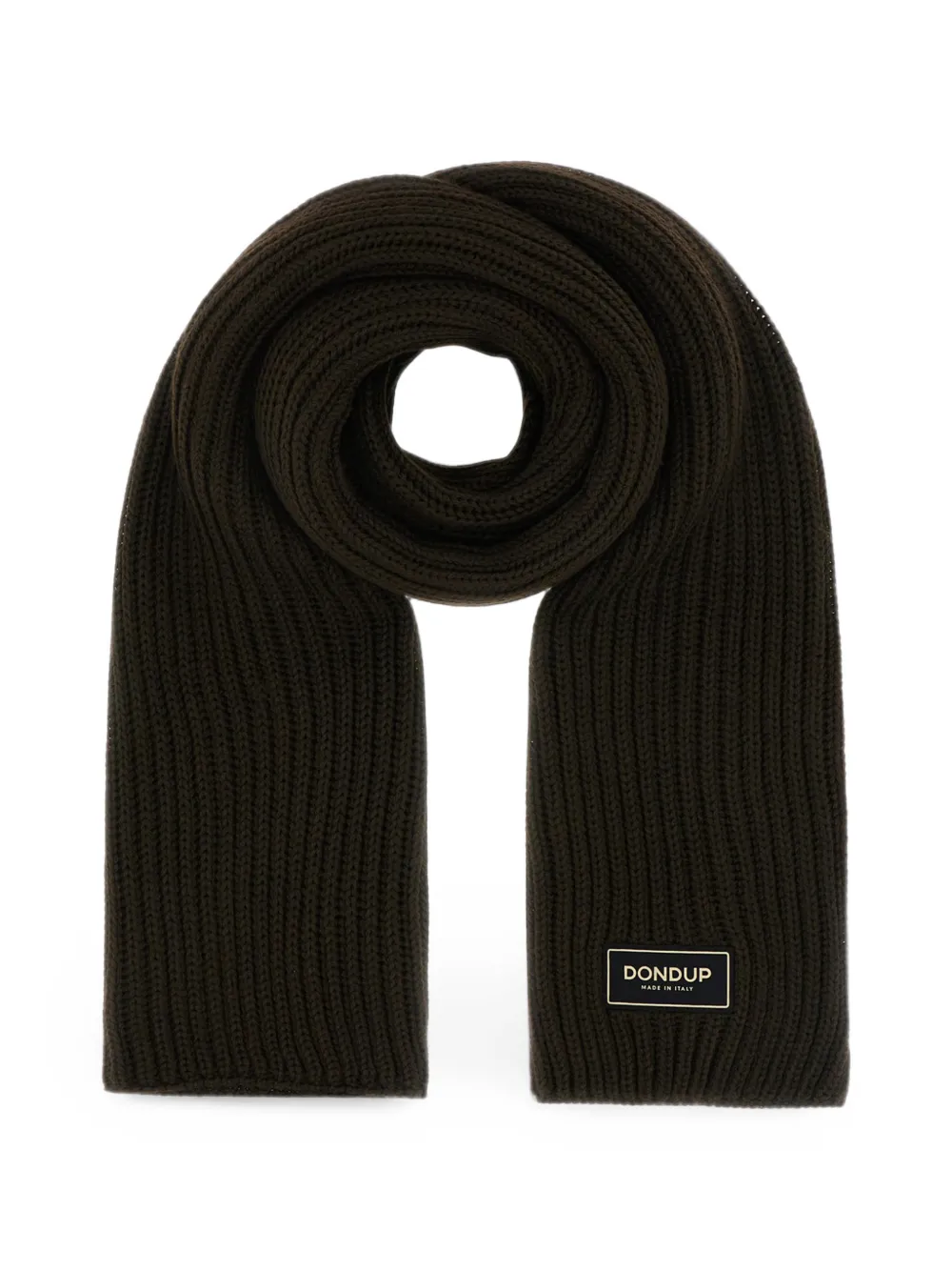 Dondup Ribbed Logo-patch Scarf In Brown