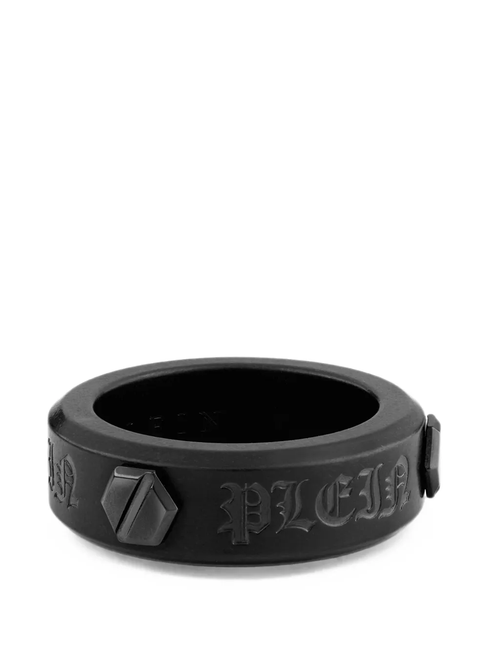 Philipp Plein Ring mit sechseckigem Logo-Schild - Schwarz