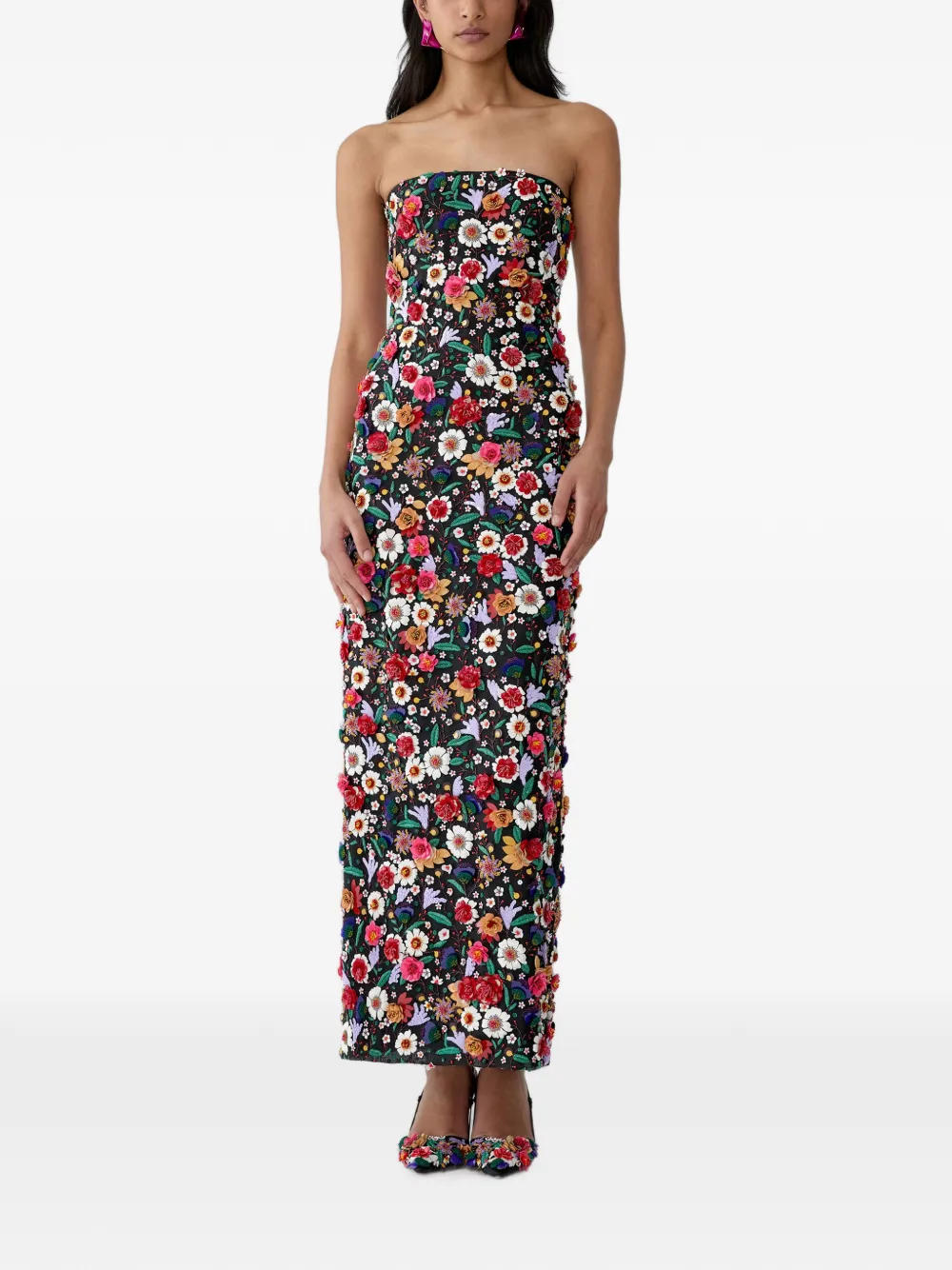Carolina Herrera Organza maxi-jurk met geborduurde bloemen Zwart
