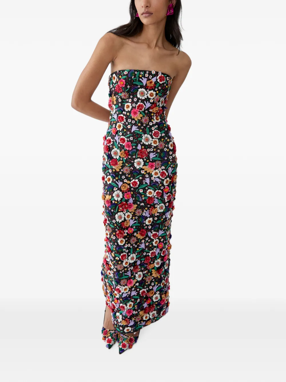 Carolina Herrera Organza maxi-jurk met geborduurde bloemen Zwart
