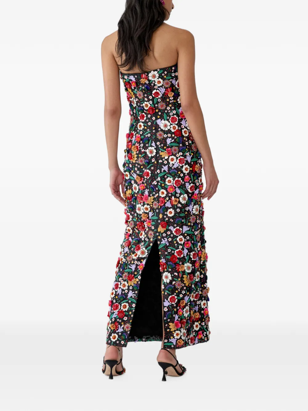 Carolina Herrera Organza maxi-jurk met geborduurde bloemen Zwart