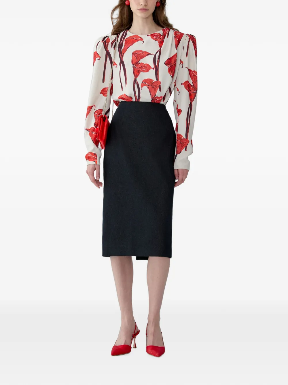 Carolina Herrera Calla Lily print blouse Beige