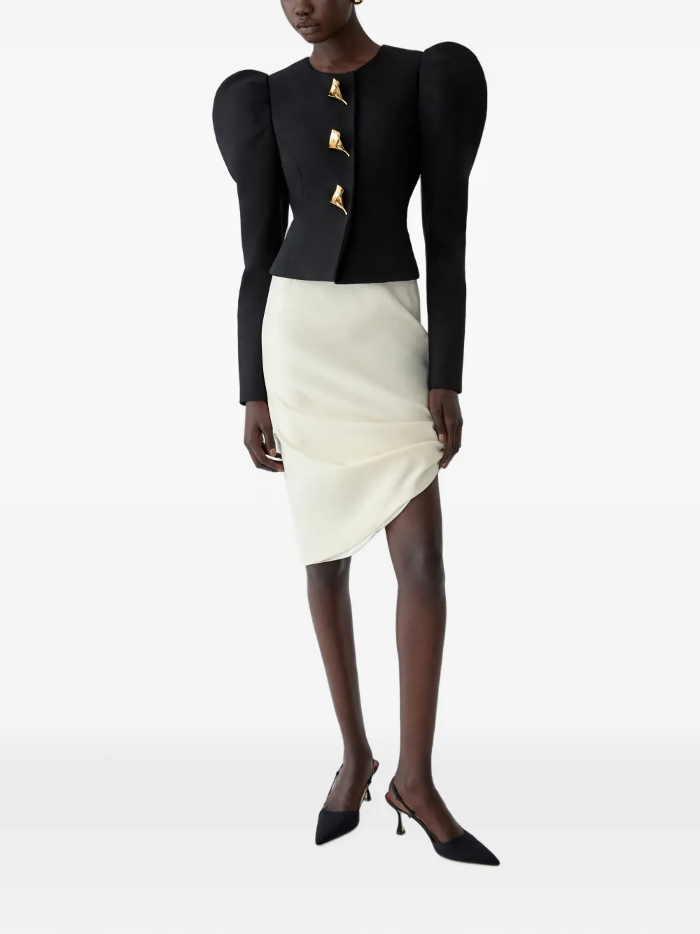Carolina Herrera Jack met pofmouwen en calla-lelieknopen Zwart
