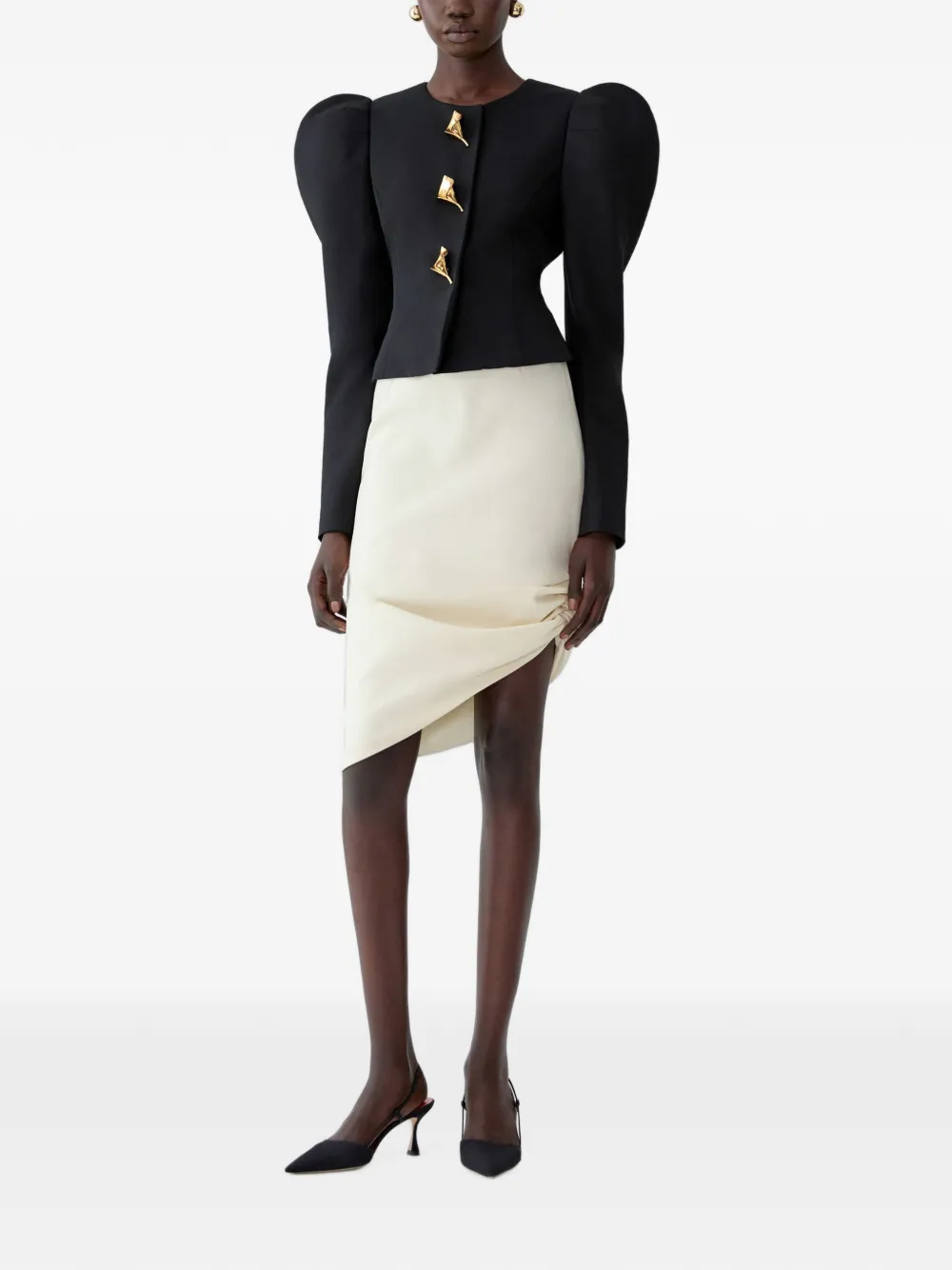 Carolina Herrera Jack met pofmouwen en calla-lelieknopen Zwart