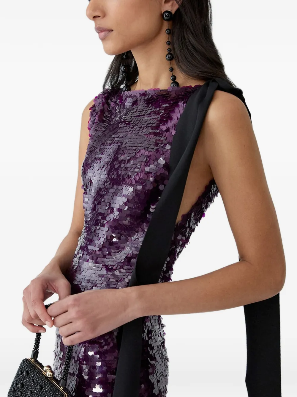 Carolina Herrera Jurk verfraaid met pailletten en strik-detail Paars