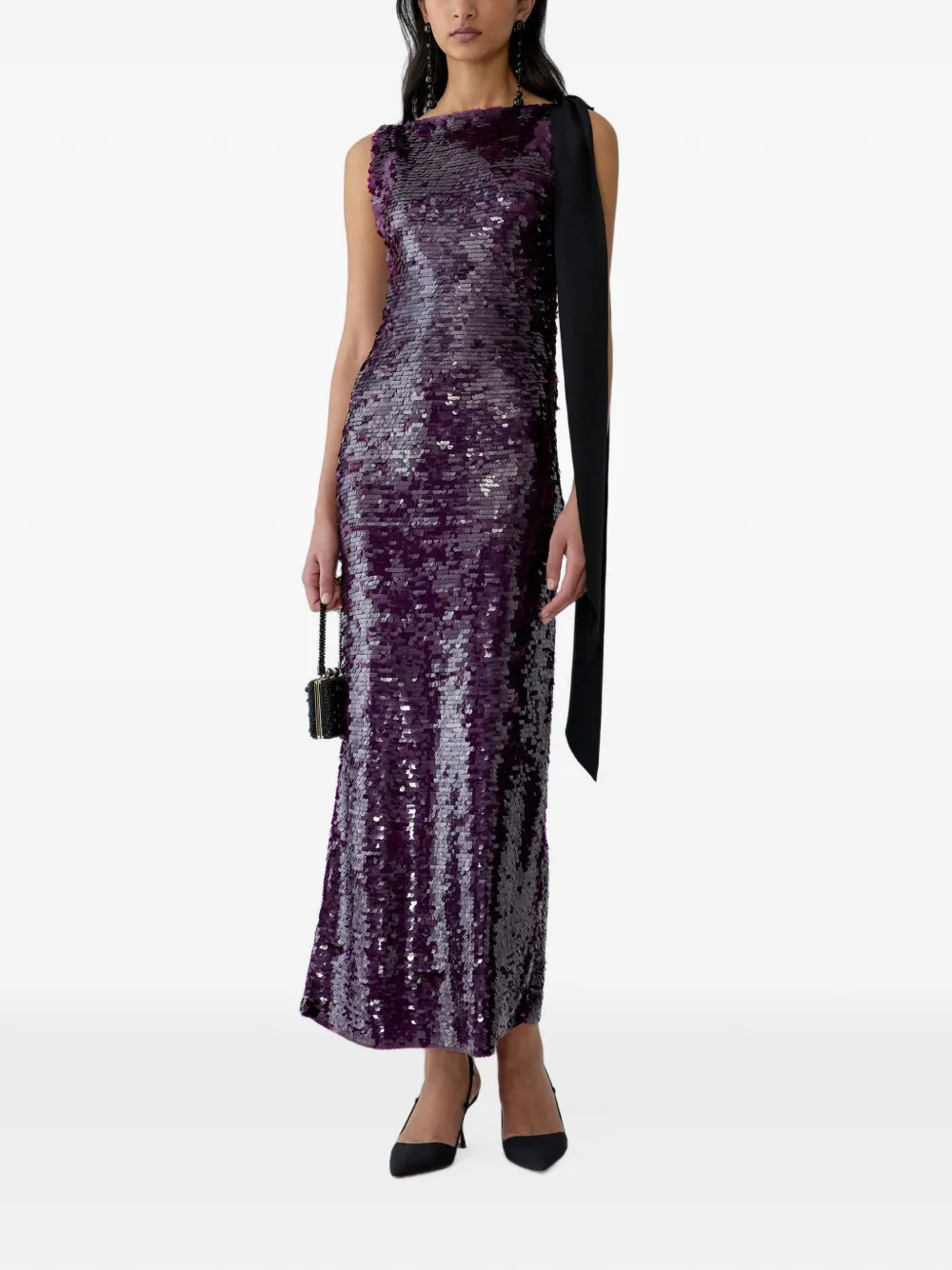 Carolina Herrera Jurk verfraaid met pailletten en strik-detail Paars