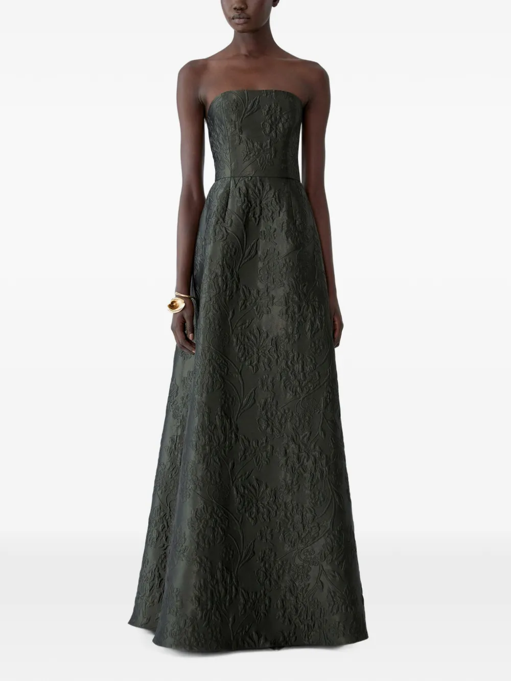 Carolina Herrera Strapless maxi-jurk met bloemen-jacquard Groen