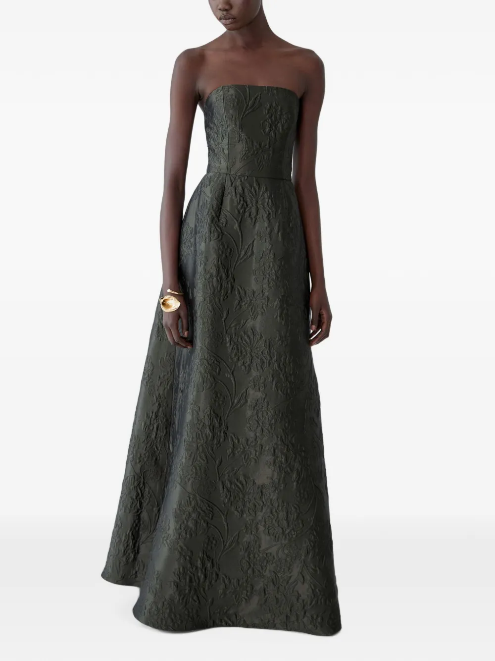 Carolina Herrera Strapless maxi-jurk met bloemen-jacquard Groen