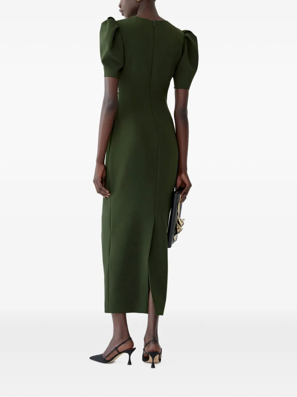 Carolina Herrera Gedrapeerde maxi-jurk met pofmouwen Groen