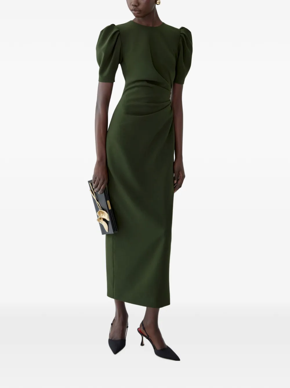 Carolina Herrera Gedrapeerde maxi-jurk met pofmouwen Groen