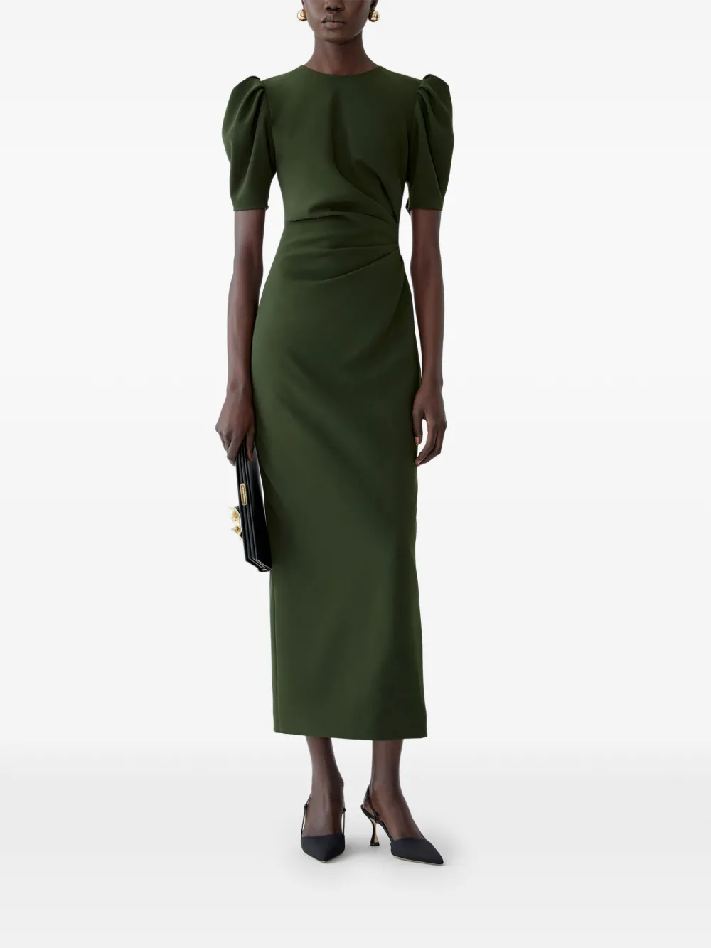 Carolina Herrera Gedrapeerde maxi-jurk met pofmouwen Groen