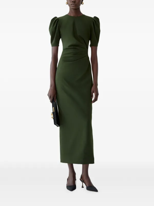 carolina herrera dress green puff-sleeve Draped Maxi | RefColor:Blue
