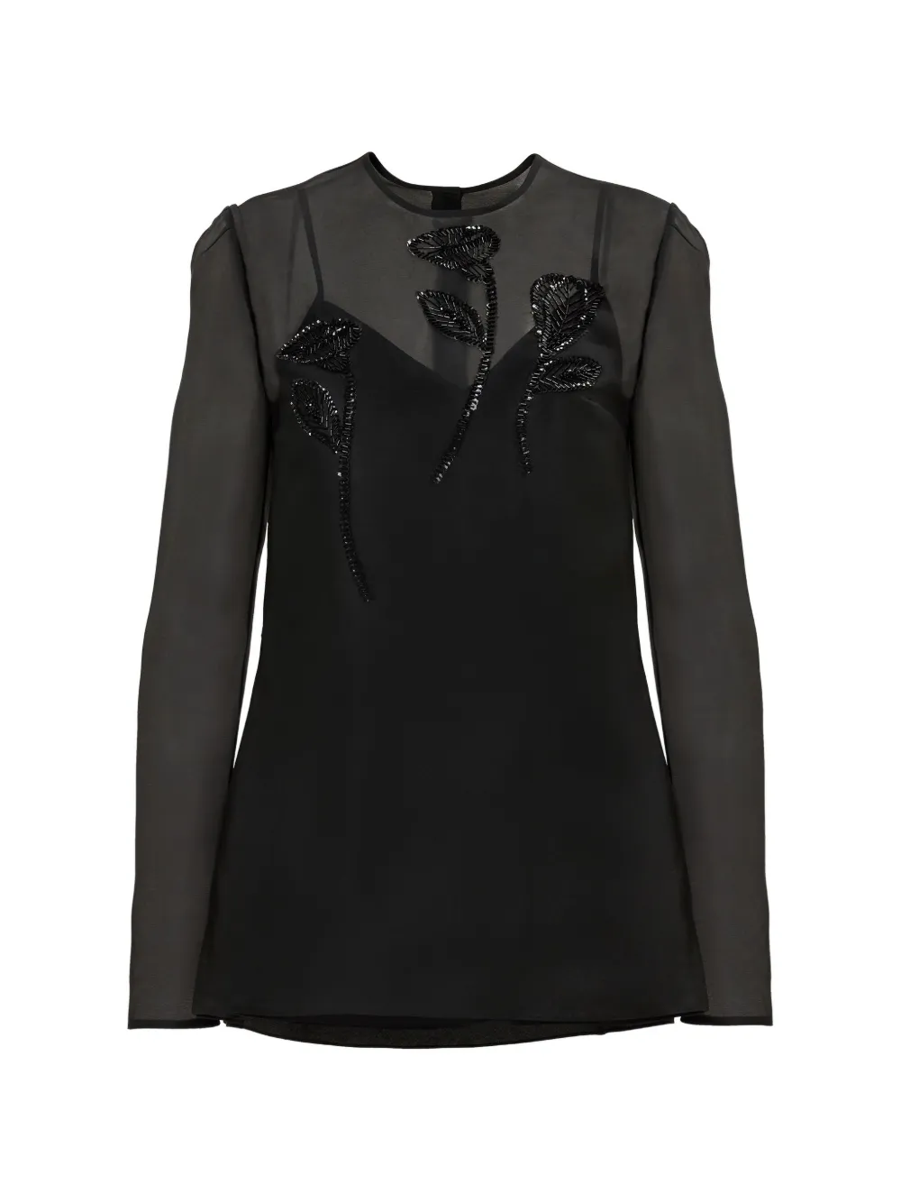Carolina Herrera Floral-embroidered Long-sleeve Blouse In Black