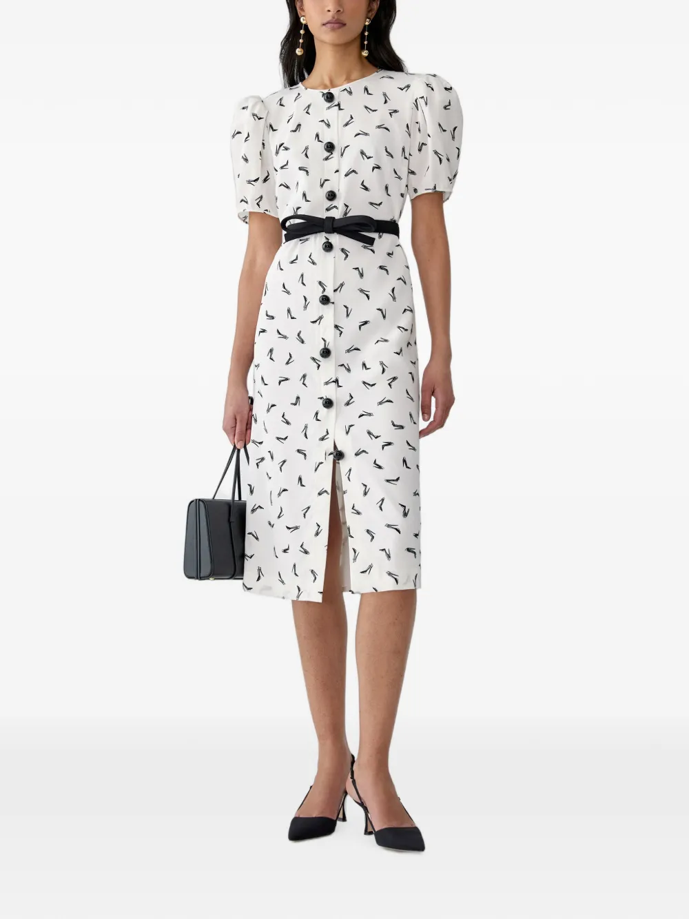 Carolina Herrera Good Girl zijden midi-jurk met schoen-print Wit