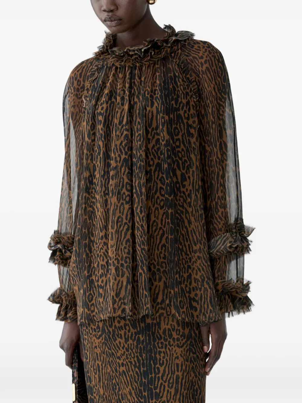 Carolina Herrera Top met luipaardprint en ruches Bruin