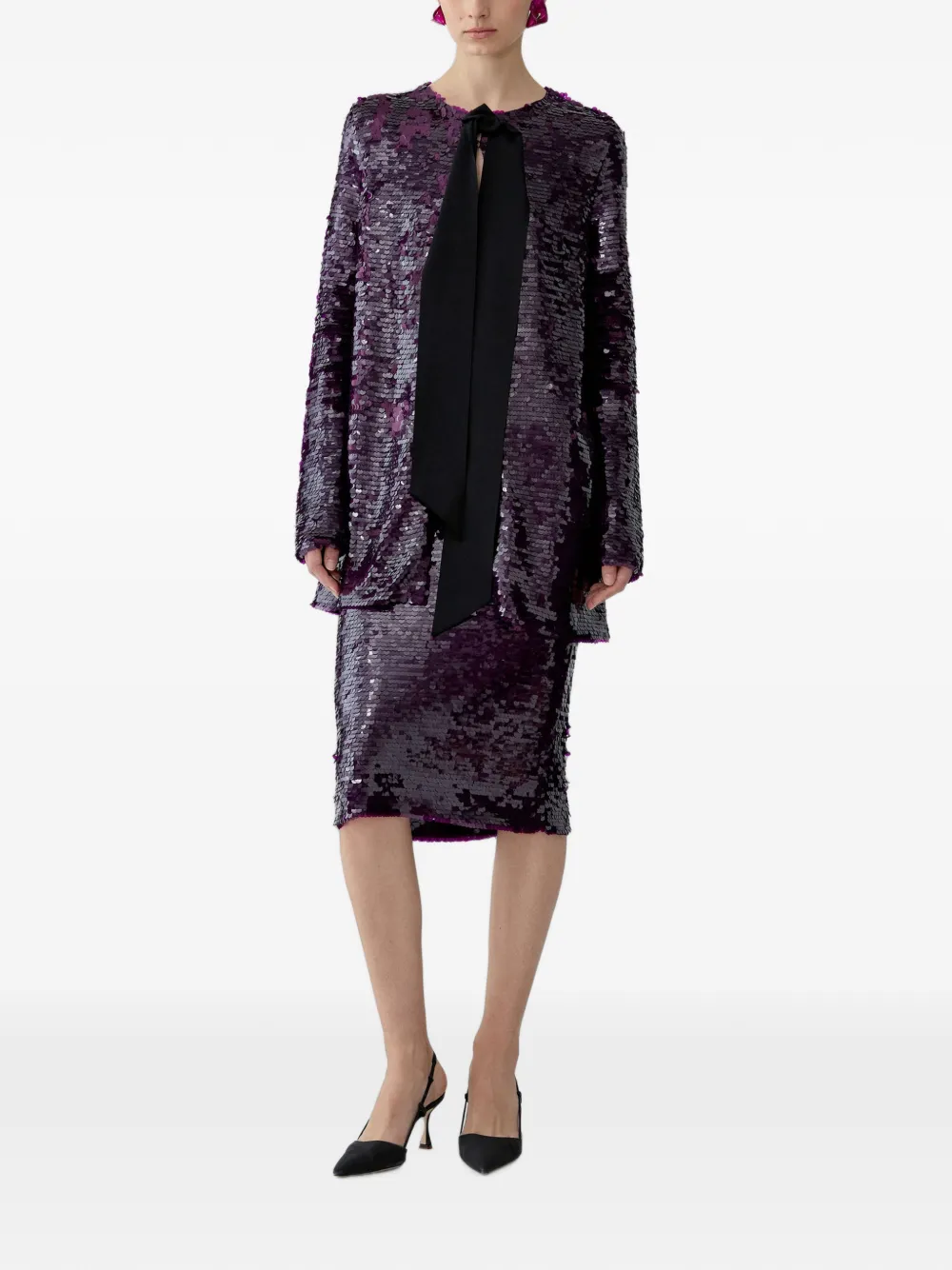 Carolina Herrera Sequin-embellished Pencil Midi Skirt in Purple, view 2