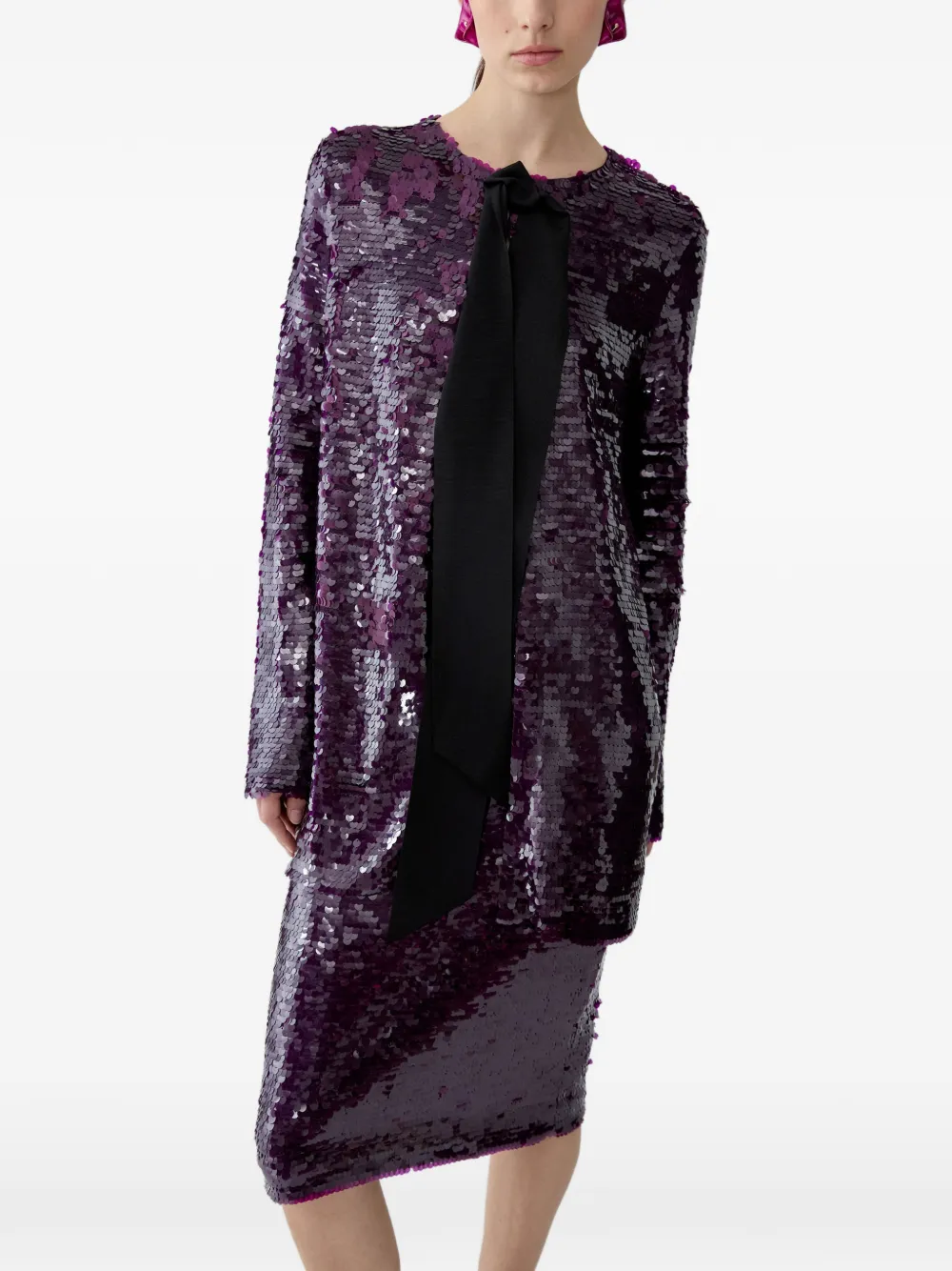 Carolina Herrera Sequin-embellished Pencil Midi Skirt in Purple, view 4