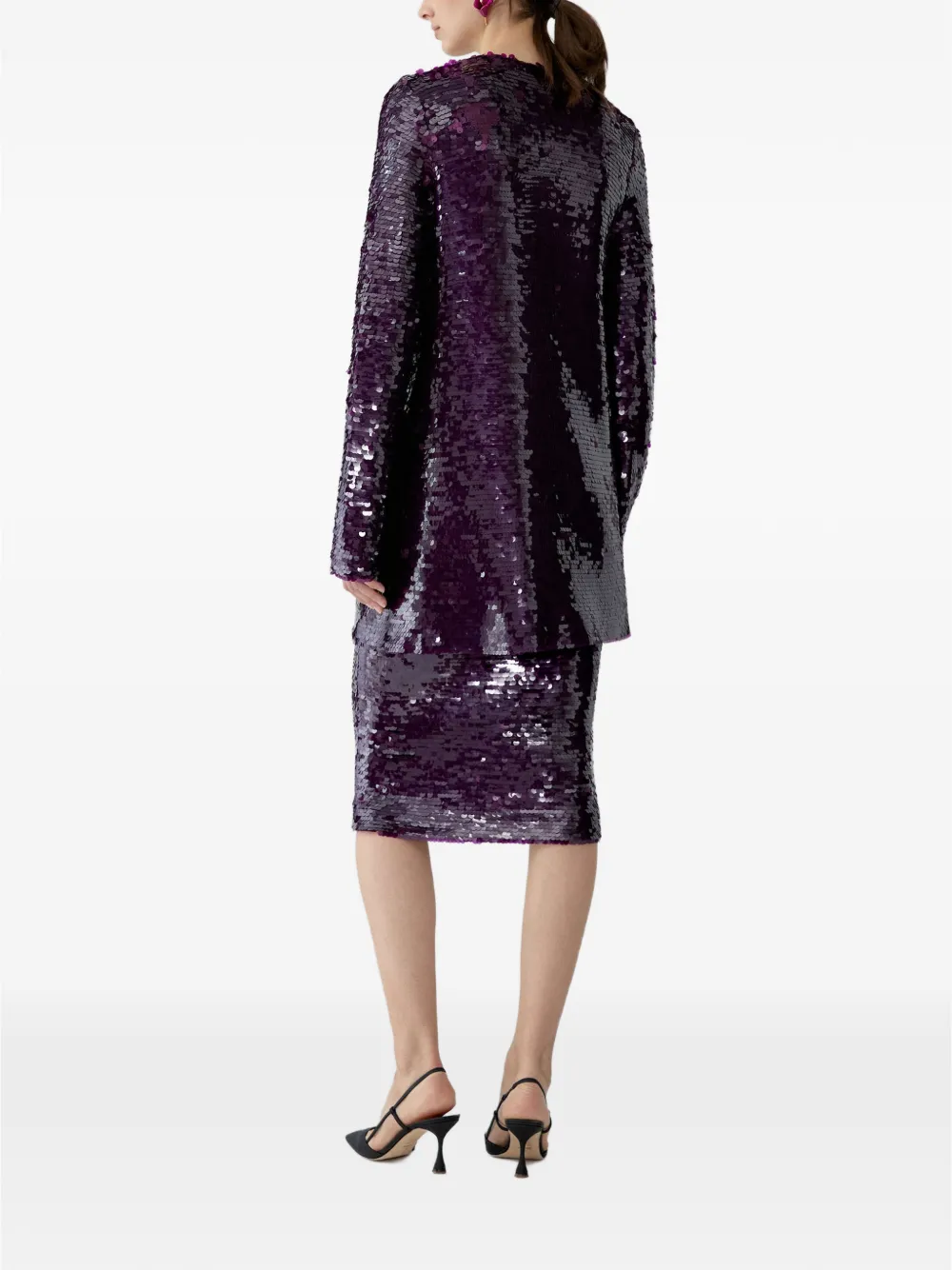 Carolina Herrera Sequin-embellished Pencil Midi Skirt in Purple, view 3
