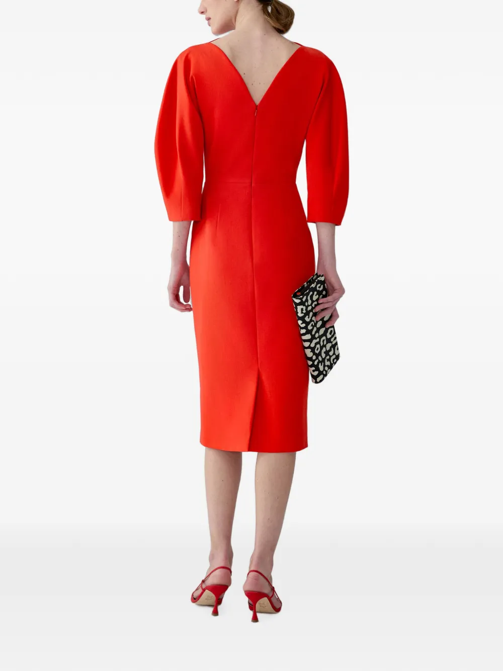 Carolina Herrera Midi-jurk met gedrapeerde hals en strikdetail Rood