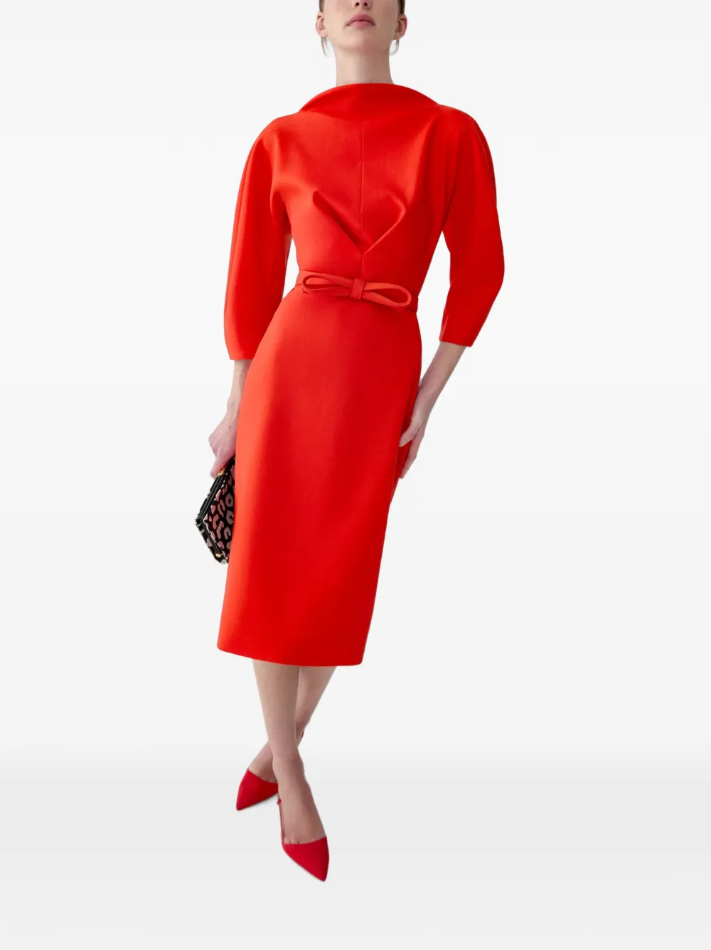 Carolina Herrera Midi-jurk met gedrapeerde hals en strikdetail Rood