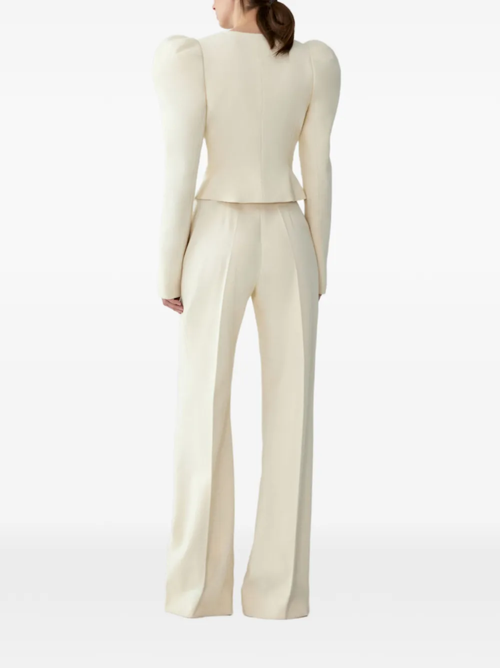 Carolina Herrera Puff-sleeve Calla Lily-button Jacket in Neutrals, view 3