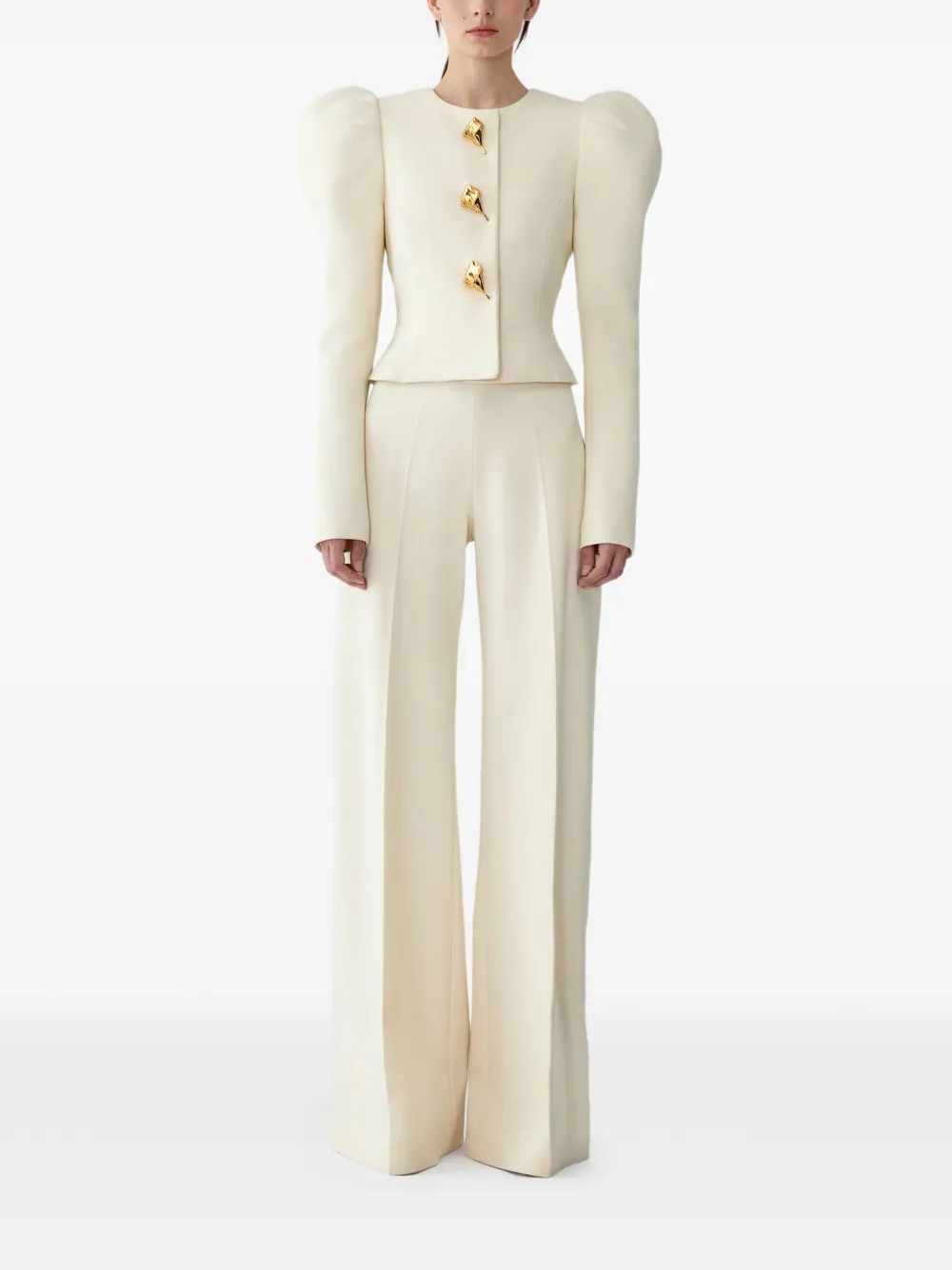 Carolina Herrera Puff-sleeve Calla Lily-button Jacket in Neutrals, view 2