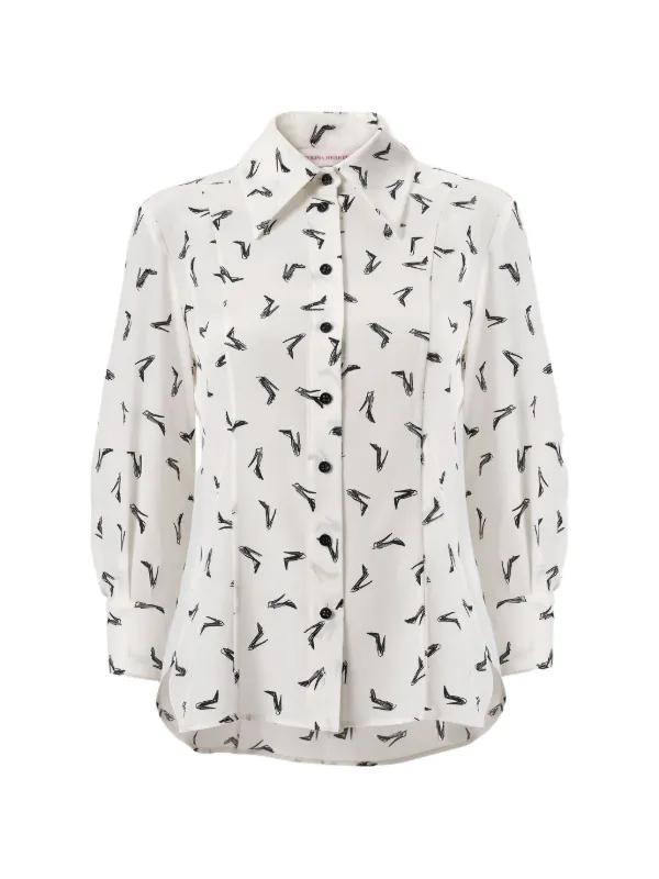 Carolina Herrera Good Girl Shoe-print Silk Shirt in White