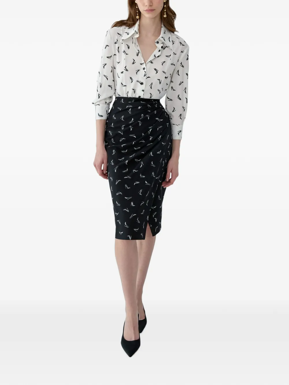 Carolina Herrera Good Girl Shoe-print Silk Shirt in White, view 3