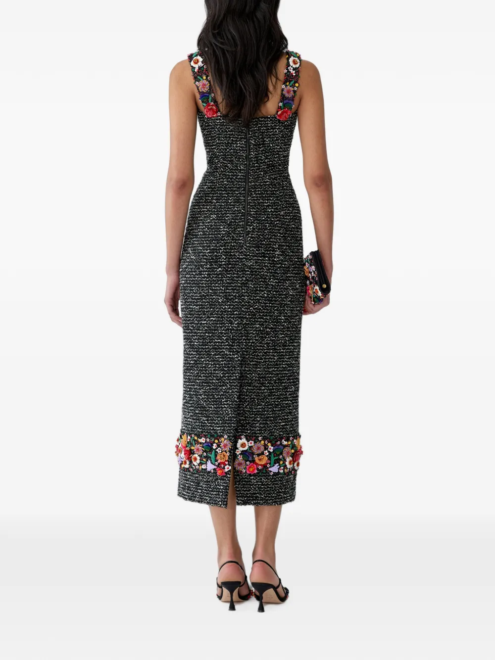 Carolina Herrera Midi-jurk met geborduurde bloemen Zwart
