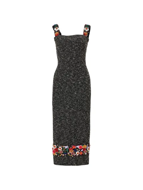 Carolina Herrera floral-embroidered tweed midi dress