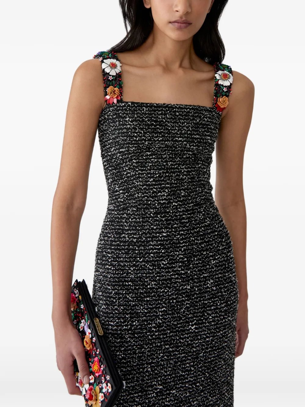 Carolina Herrera Midi-jurk met geborduurde bloemen Zwart