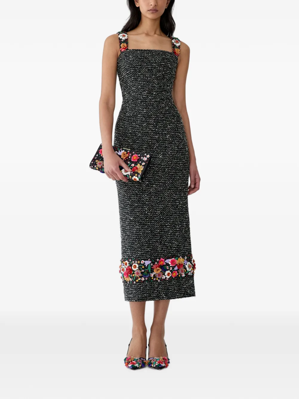 Carolina Herrera Midi-jurk met geborduurde bloemen Zwart