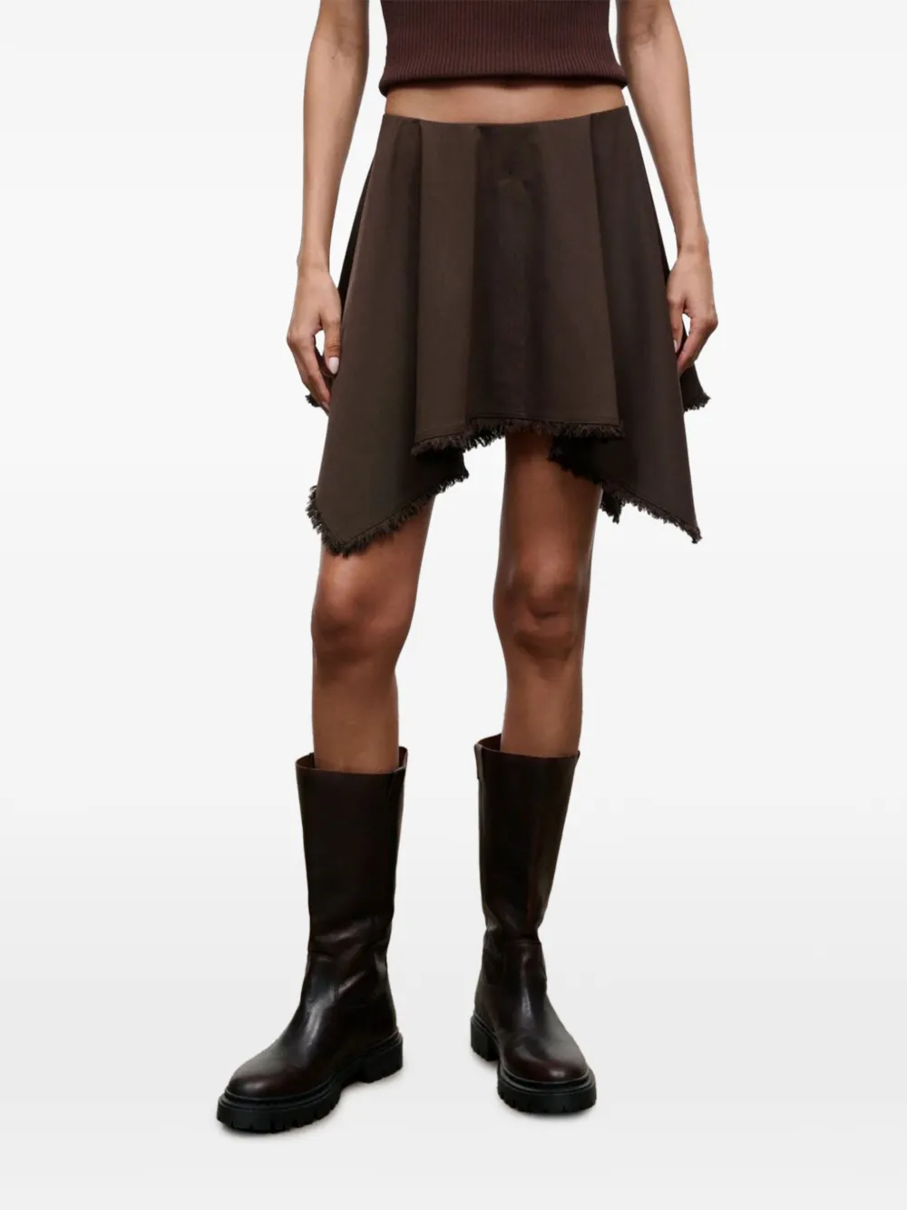 Staud Tyra Frayed-hem Skirt In Brown